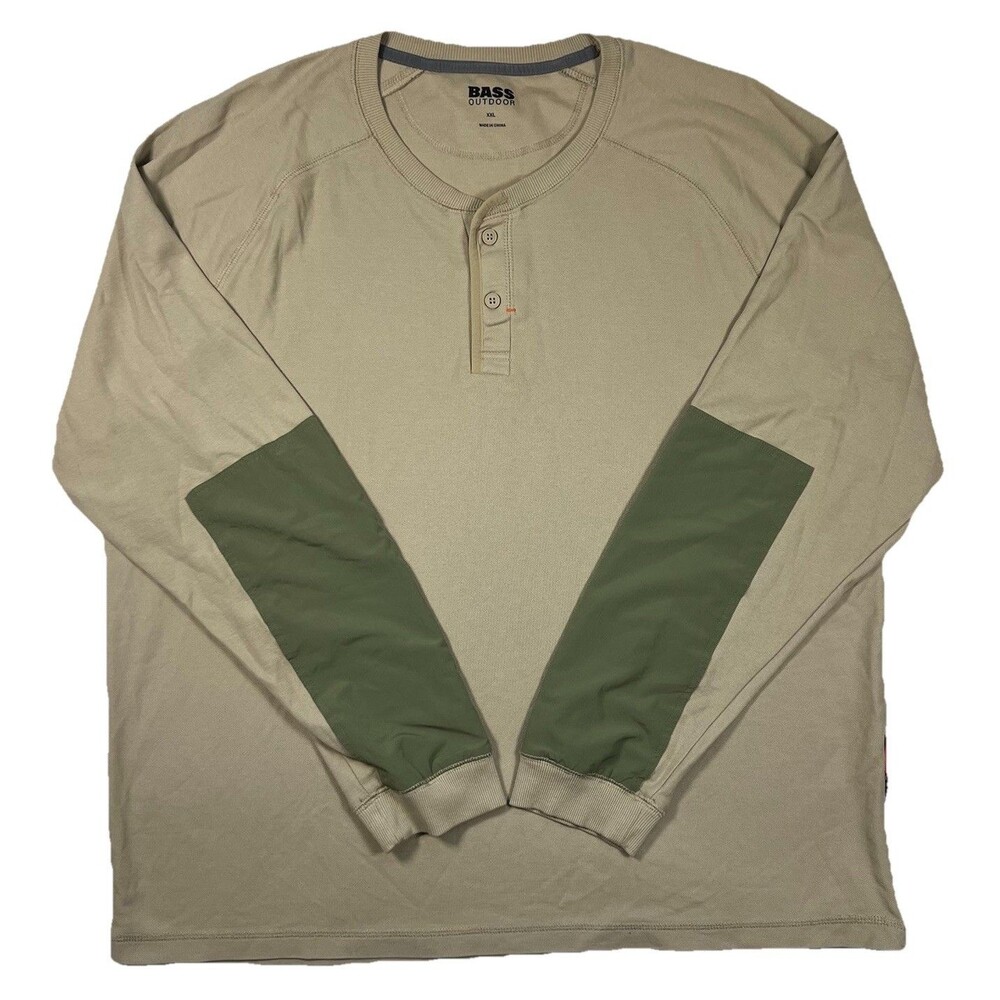 Bass Outdoor Shirt Mens 2XL Green Henley Performance Thermal Hiking Camping
